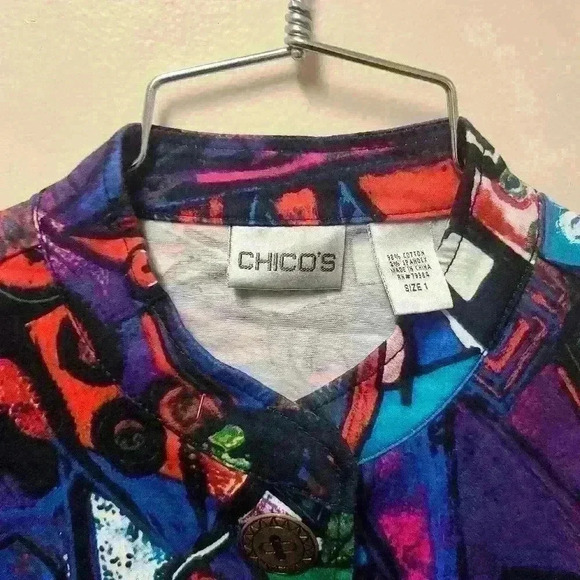 Chico's Women's Colorful Abstract Button Up Lightweight Jacket Multicolor Size M - Picture 5 of 7